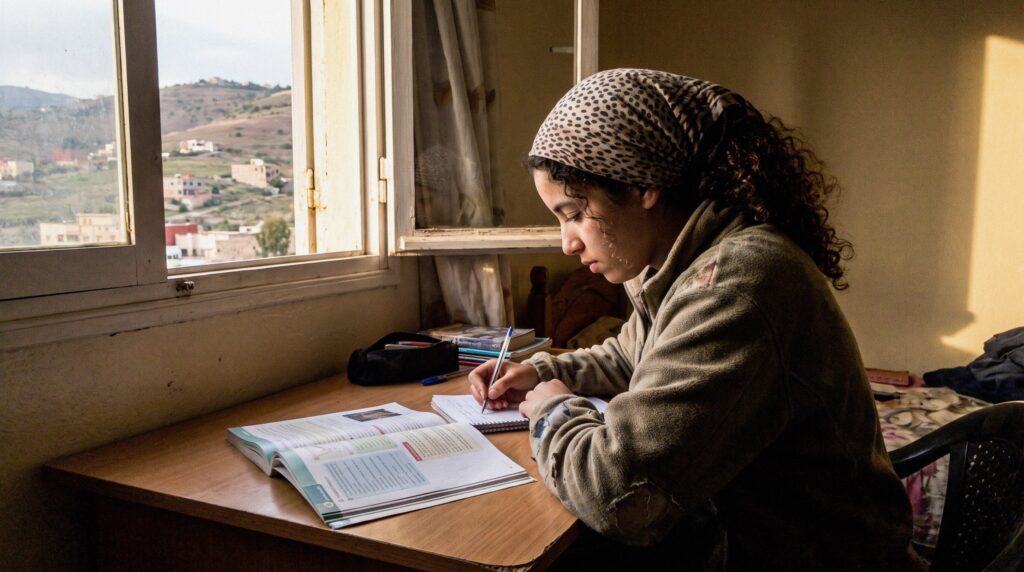 Studente maakt huiswerk in Nador, Marokko